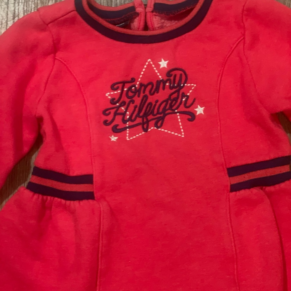 Vintage Early 2000s Tommy Hilfiger Baby Girl Sweatshirt Dress 24M Red Logo Y2K - Picture 2 of 4